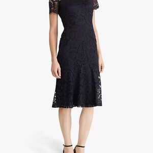Ralph Lauren Navy Lace Midi Dress